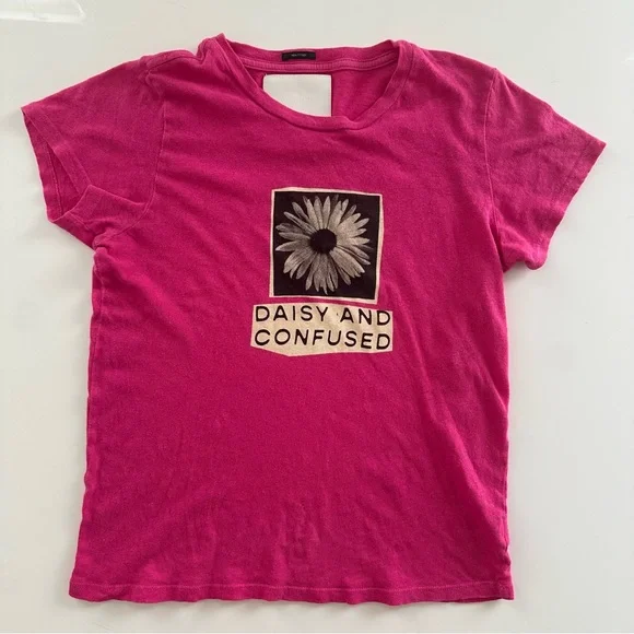 MOTHER Bright Pink Tee with Daisy and Confused Graphic - Picture 2 of 8